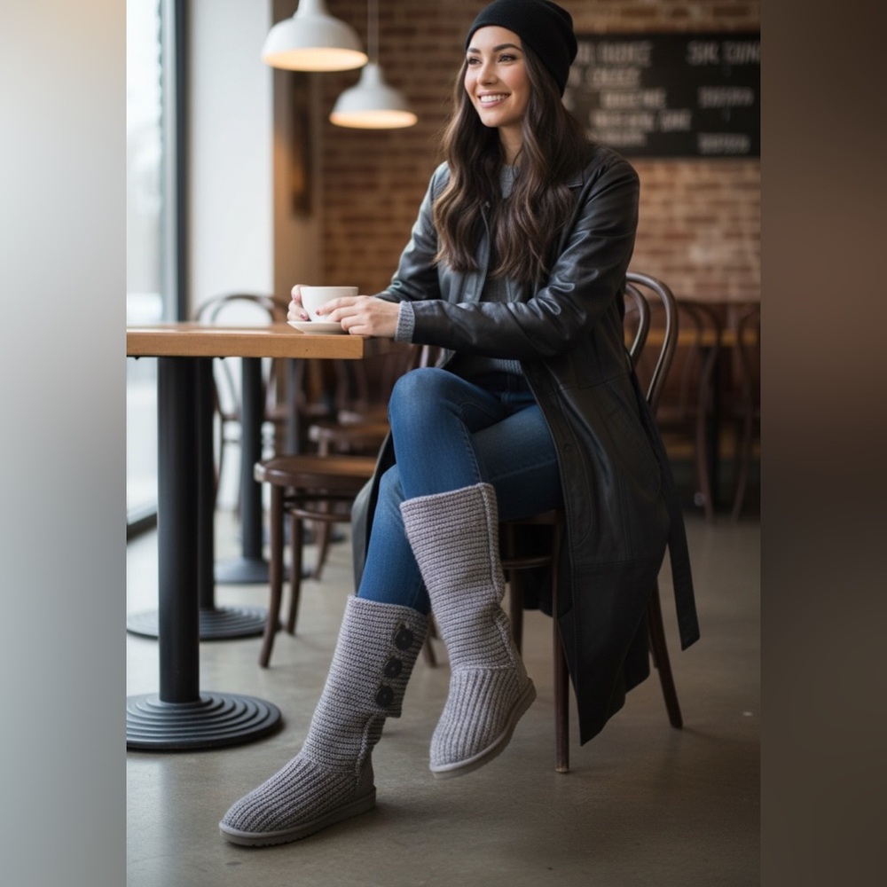 Ugg boots Cozy Gray Knit Button Boots